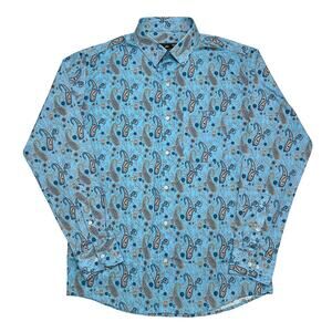French Crown Glacier Blue Paisley Shirt Multicolor Long Sleeve Button Up Mens 40